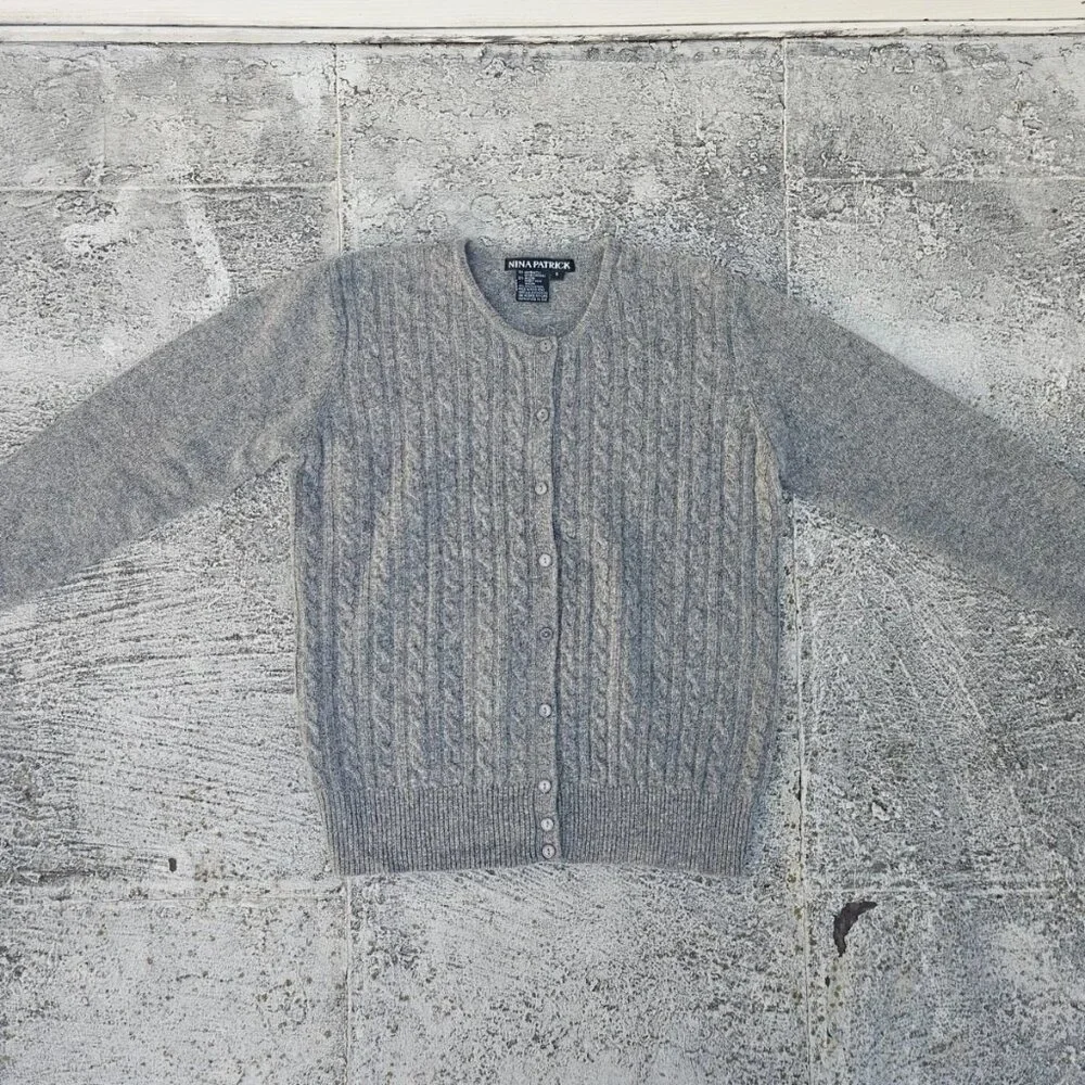 Nina Patrick Women Cardigan Sweater Button Front Gray Lamp Wool Size S - Picture 6 of 9